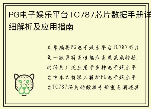 PG电子娱乐平台TC787芯片数据手册详细解析及应用指南