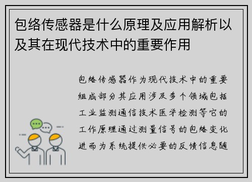 包络传感器是什么原理及应用解析以及其在现代技术中的重要作用